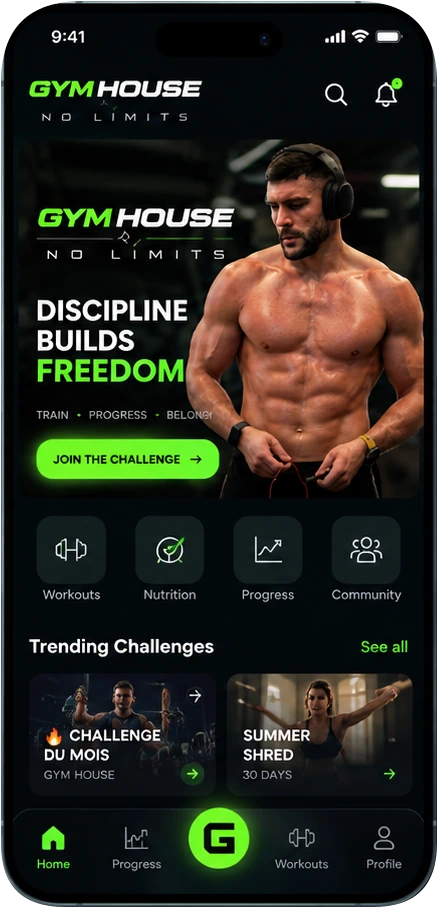 Accueil de l’application Gym House
